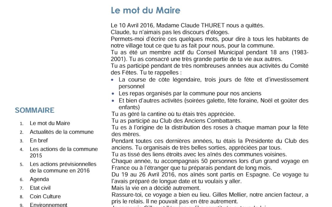 Bulletin municipal – Avril 2016