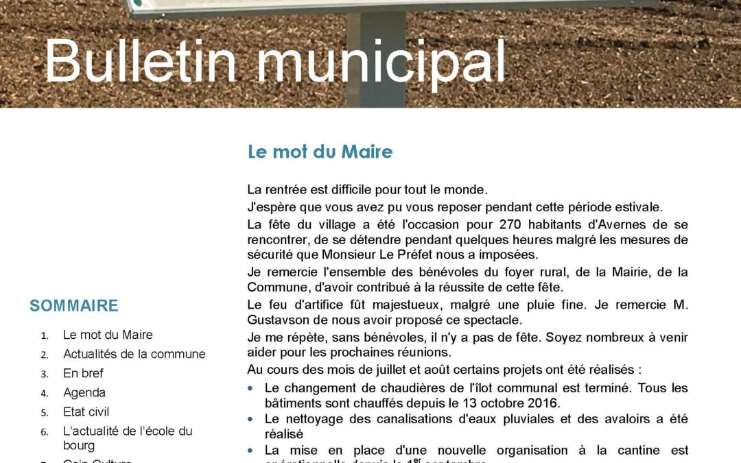 Bulletin municipal – Octobre 2016