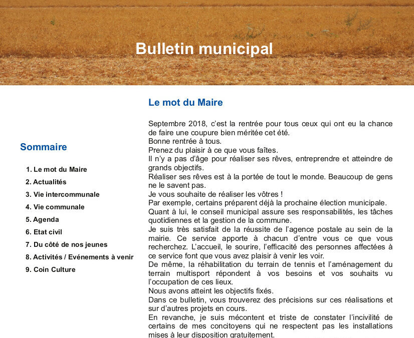 Bulletin municipal – Septembre 2018